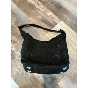 Lug Hopper Crossbody Bag Black Quilted Geometric Hobo Shoulder Bag Adjustable